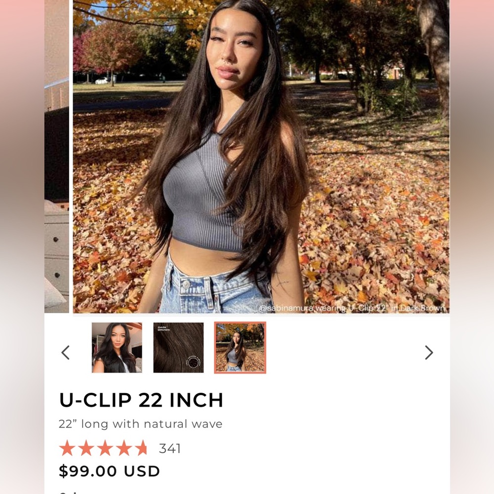 U-CLIP 22 inch dark brown Insert Name Here hair extensions (not real human hair)